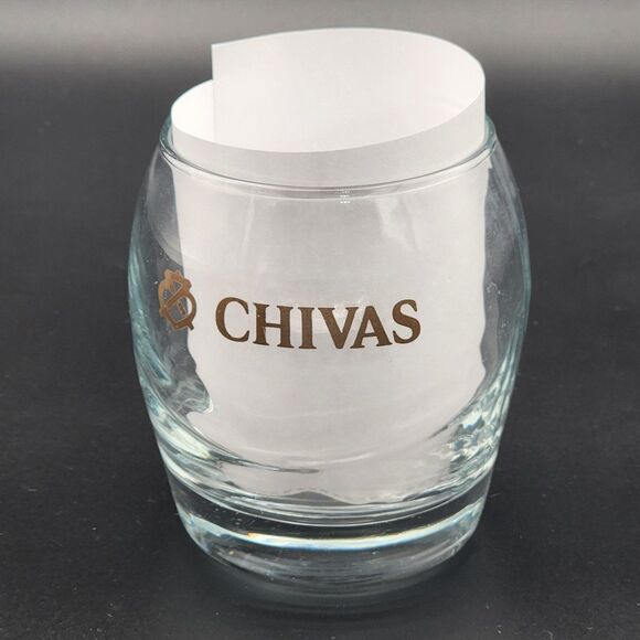 Chivas Regal Drinking Glass Tumbler Scotch Whisky Whiskey Lowball Brown Logo - Picture 1 of 7